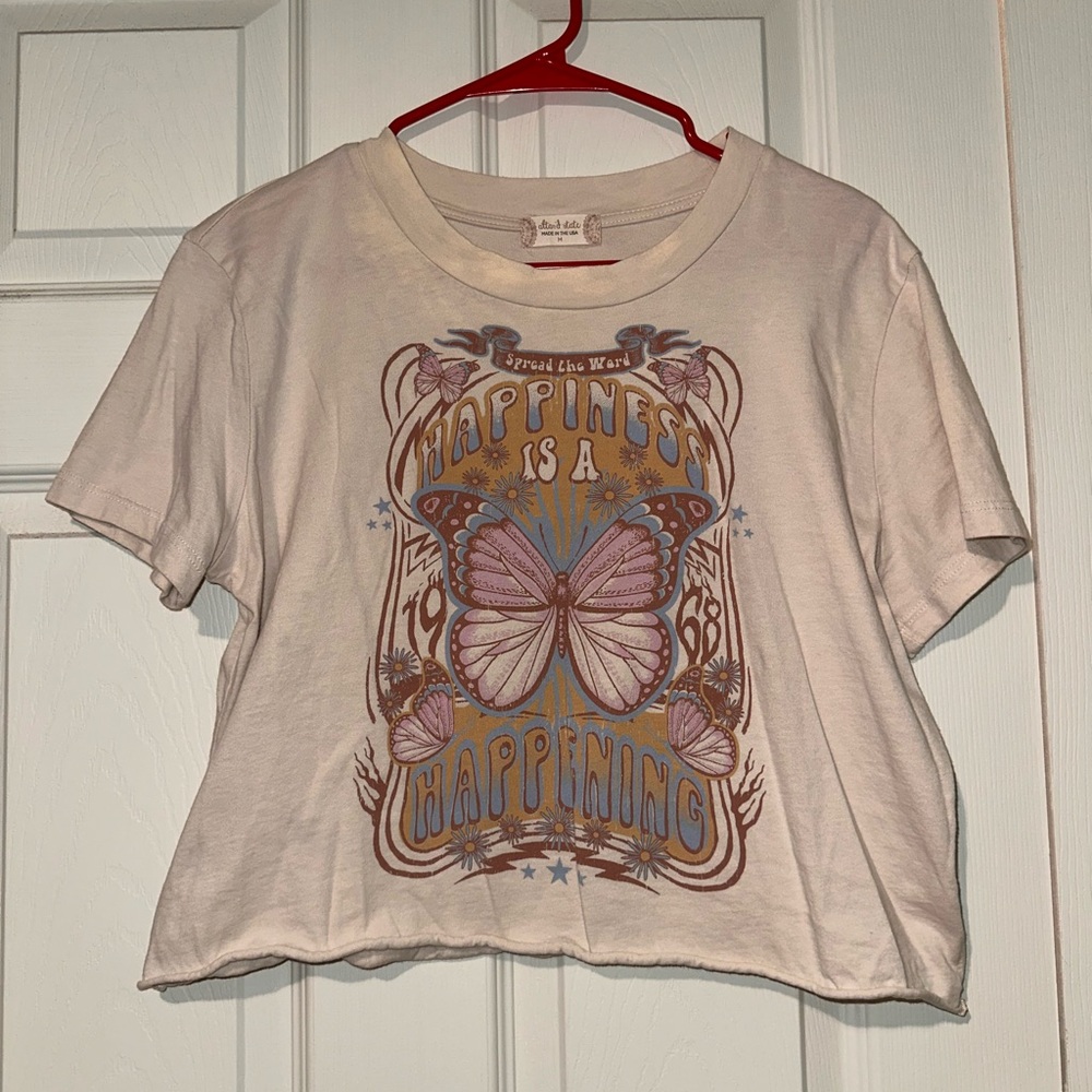 Altar'd State Cream Crop Top with Butterfly Design
